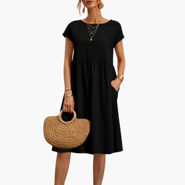 Women's Relaxed A-Line Midi Dress with Pockets