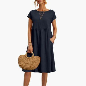 Women's Relaxed A-Line Midi Dress with Pockets