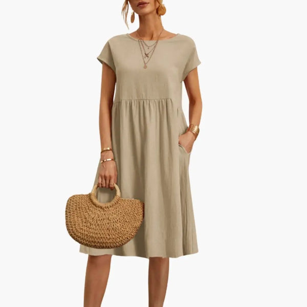 Women's Relaxed A-Line Midi Dress with Pockets