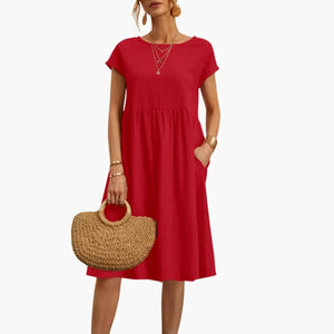 Women's Relaxed A-Line Midi Dress with Pockets