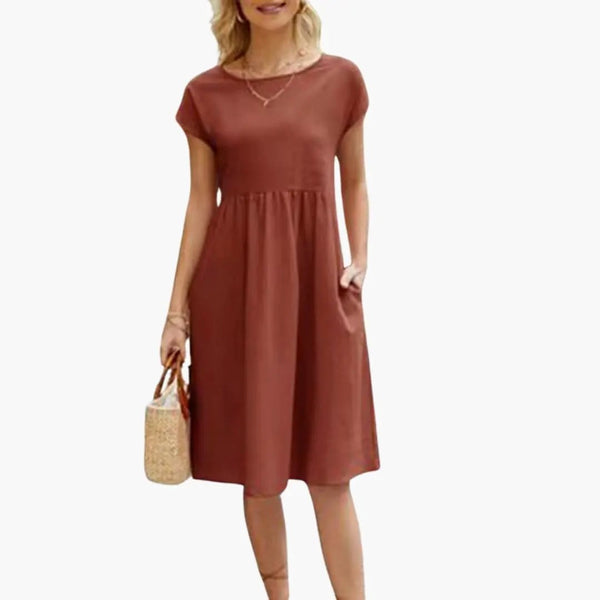 Women's Relaxed A-Line Midi Dress with Pockets