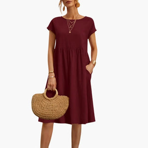 Women's Relaxed A-Line Midi Dress with Pockets