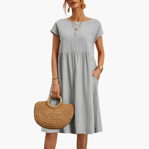 Women's Relaxed A-Line Midi Dress with Pockets
