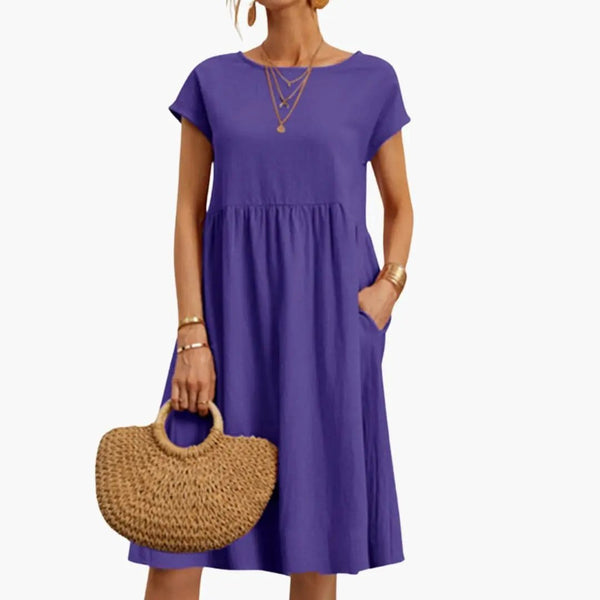 Women's Relaxed A-Line Midi Dress with Pockets