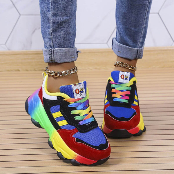 Multicolor Platform Lace-Up Sneakers