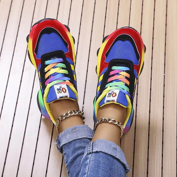 Multicolor Platform Lace-Up Sneakers