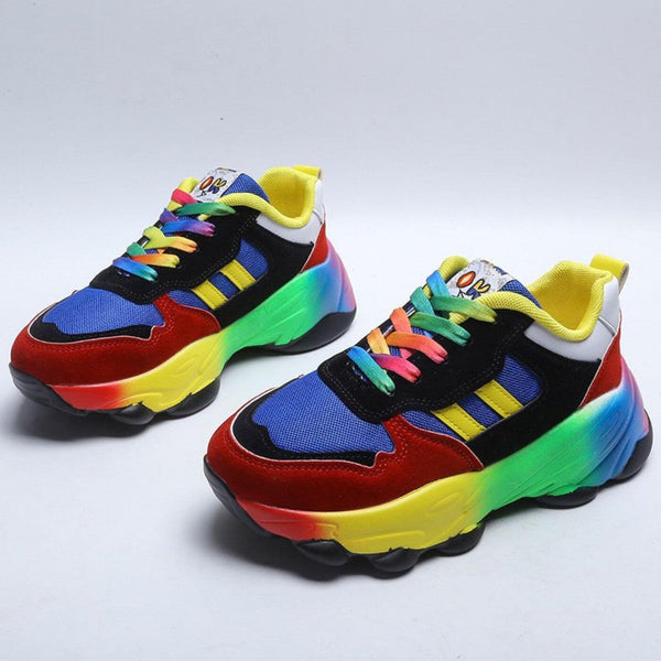Multicolor Platform Lace-Up Sneakers