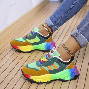 Multicolor Platform Lace-Up Sneakers