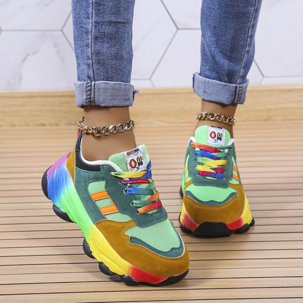 Multicolor Platform Lace-Up Sneakers