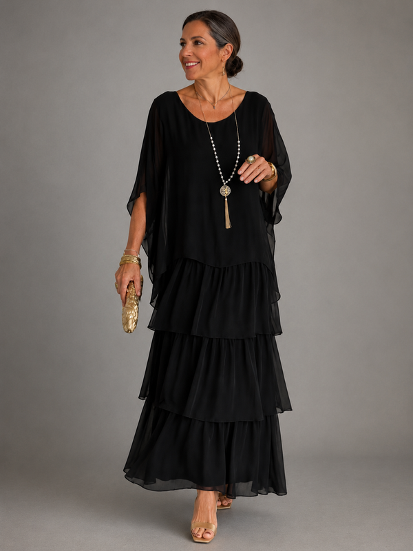 Women's Flowy Ruffle Layered Maxi Dress