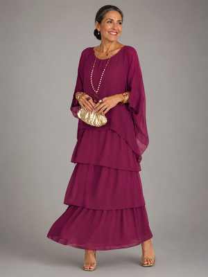 Women's Flowy Ruffle Layered Maxi Dress
