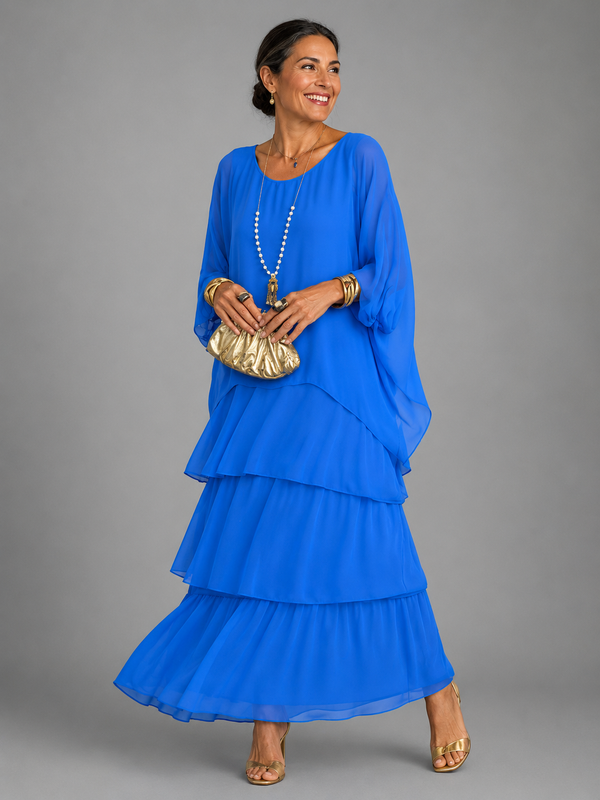 Women's Flowy Ruffle Layered Maxi Dress