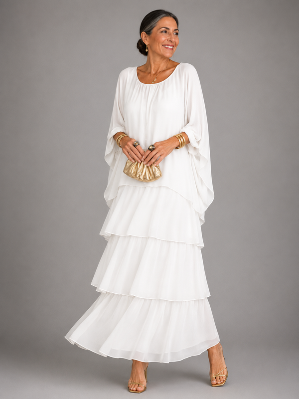Women's Flowy Ruffle Layered Maxi Dress