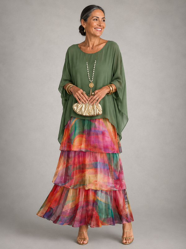 Women's Flowy Ruffle Layered Maxi Dress