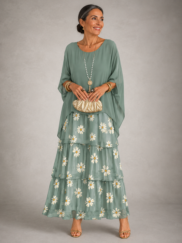 Women's Flowy Ruffle Layered Maxi Dress