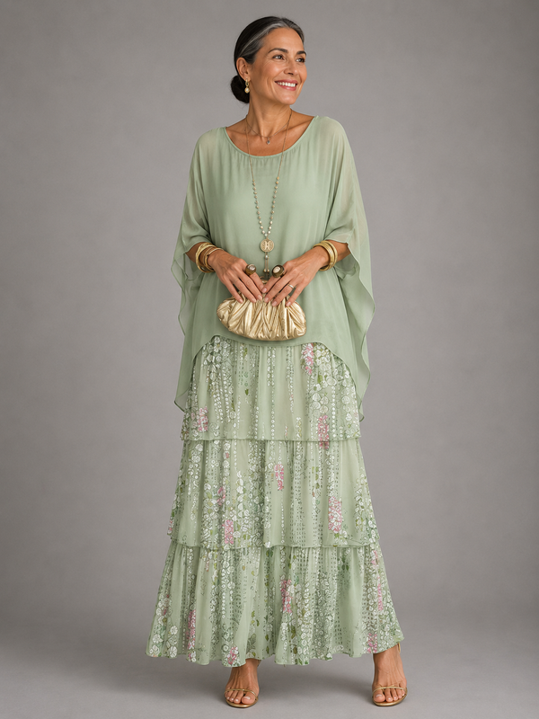 Women's Flowy Ruffle Layered Maxi Dress
