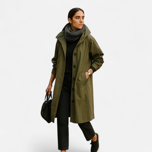 Casual Button-Up Hooded Longline Coat