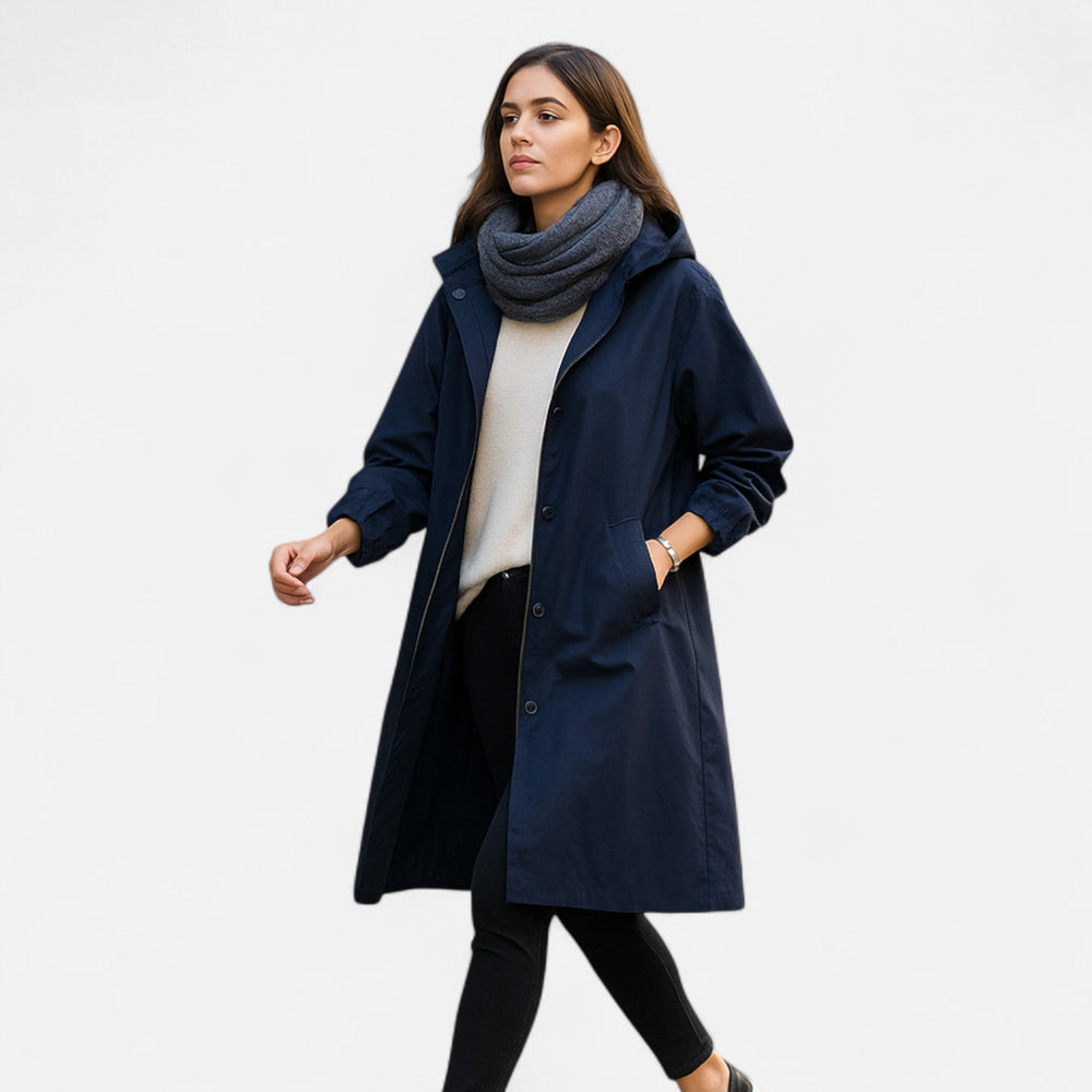 Casual Button-Up Hooded Longline Coat