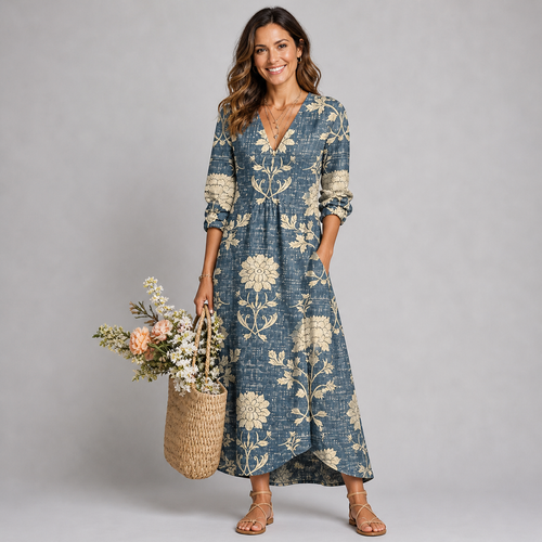 Women's Abstract Print Dress with Pockets