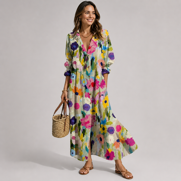 Women's Floral Maxi Dress with Tummy Control