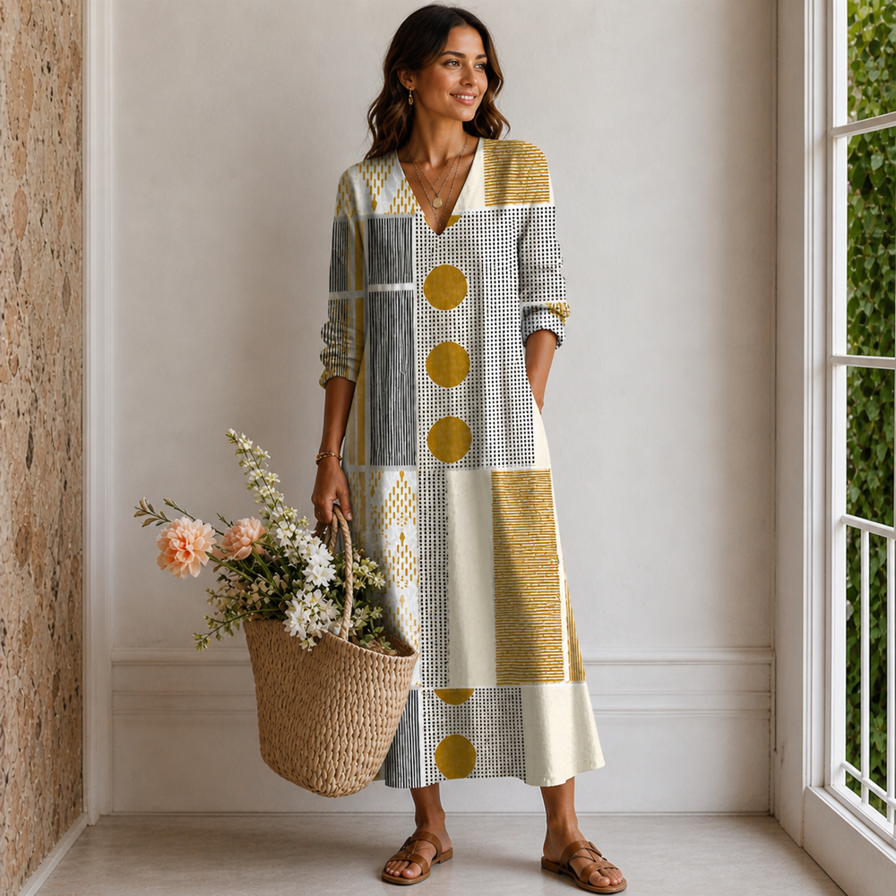 Women's Midi Dress Abstract Print Vintage