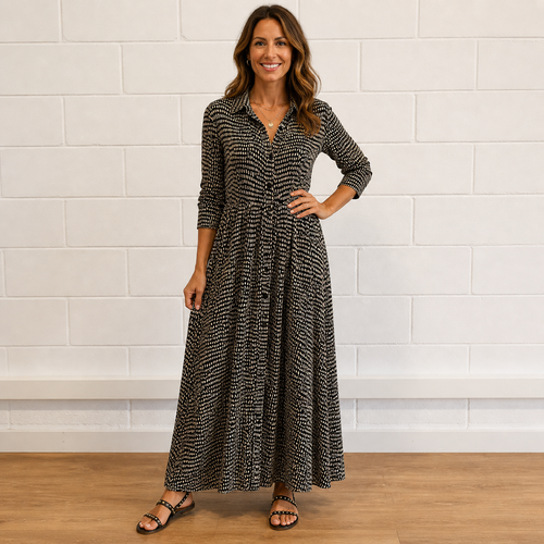 Women’s Printed Elegant Long Sleeve Flowing Maxi Dress
