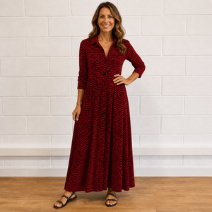 Women's Printed V-Neck Long Sleeve Maxi Dress