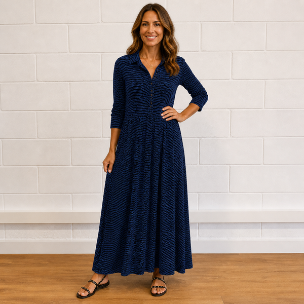 Women’s Printed Elegant Long Sleeve Flowing Maxi Dress