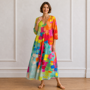 Vestido maxi multicolor con escote en V para mujer