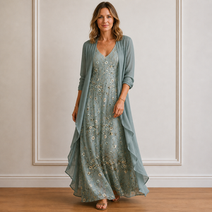 Women's Floral Maxi Dress & Lightweight Cardigan Set