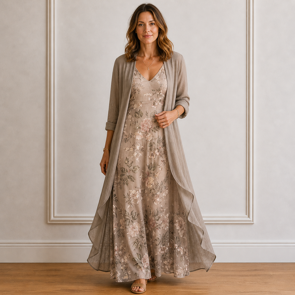 Women's Floral Maxi Dress & Lightweight Cardigan Set