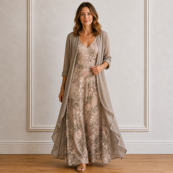 Women's Floral Maxi Dress & Lightweight Cardigan Set