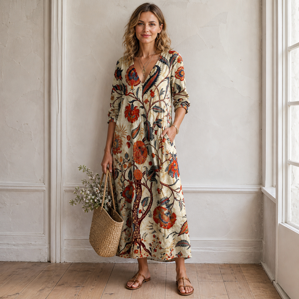 Women’s Vintage Relaxed Floral Wrap Maxi Dress