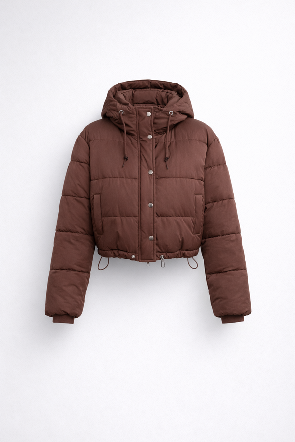 Cropped Hooded Zip-Up Quilted Winter Puffer Jacket