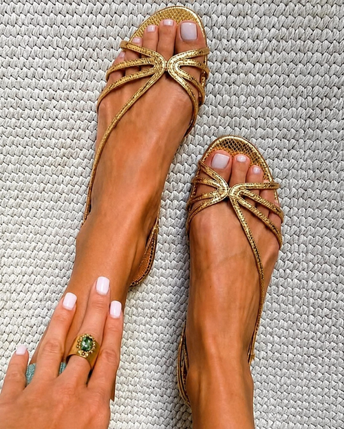 Sandalias planas metálicas de tiras para mujer