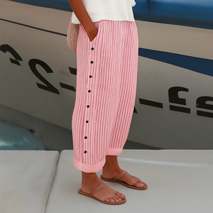 Women's Striped Wide-Leg Cropped Pants with Relaxed Fit