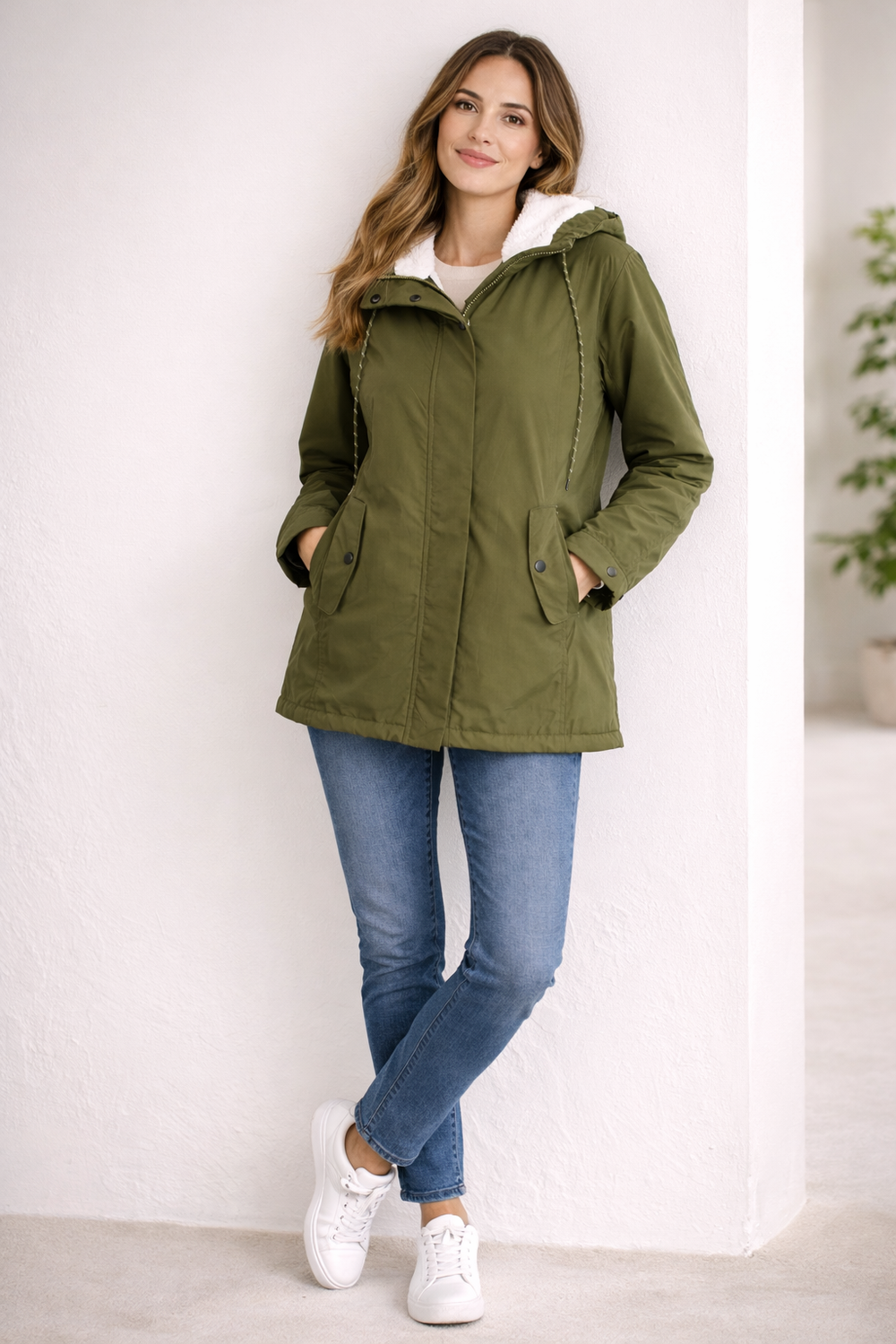 Chaqueta de invierno larga para mujer con capucha y diseño de cobertura total