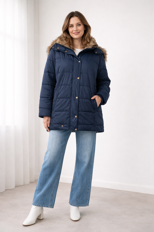 Women's Quilted Parka Jacket with Hood