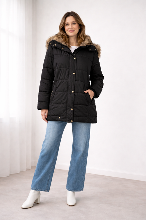 Women's Quilted Parka Jacket with Hood