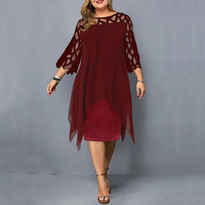Women's Lace Midi Dress with 3/4 Sleeves