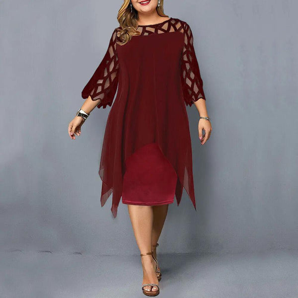 Women's Lace Midi Dress with 3/4 Sleeves