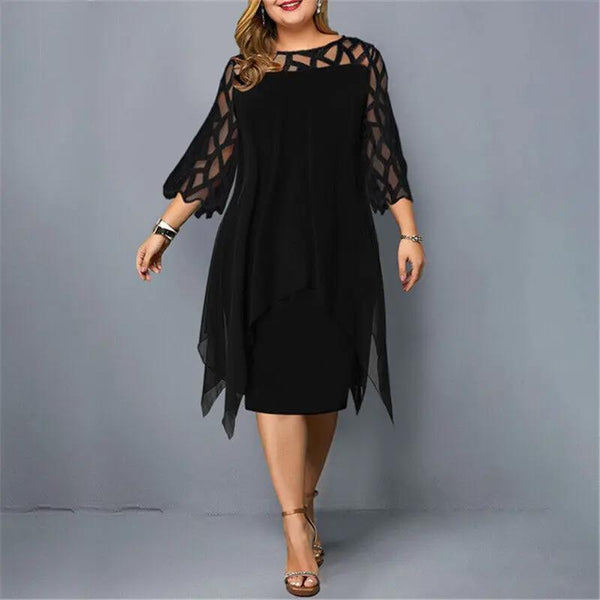 Women's Lace Midi Dress with 3/4 Sleeves