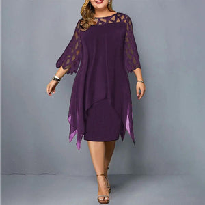 Women's Lace Midi Dress with 3/4 Sleeves