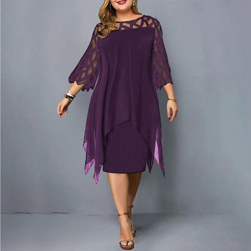 Women's Lace Midi Dress with 3/4 Sleeves