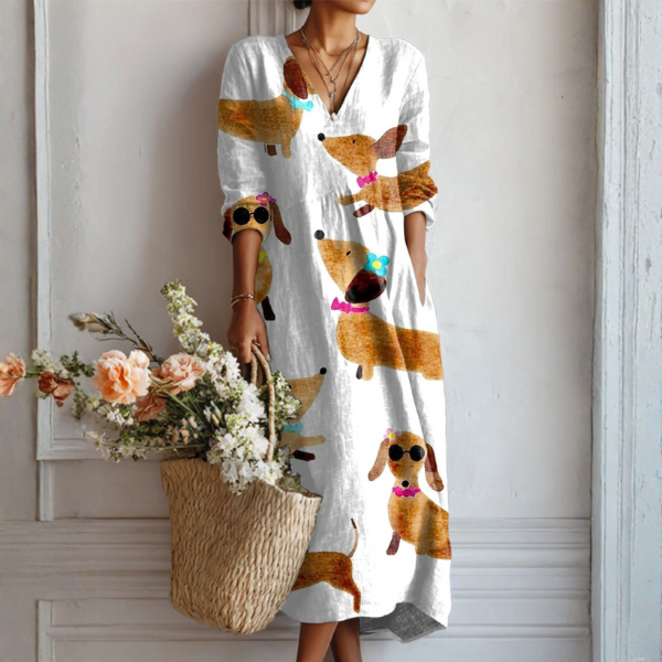 Women’s Floral Print V Neck Boho Midi Dress