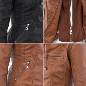 Women's Hooded Faux Leather Moto Jacket with Zip Front