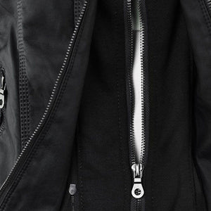 Women's Faux Leather Jacket with Hood