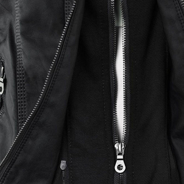 Women's Hooded Faux Leather Moto Jacket with Zip Front