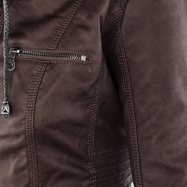 Women's Faux Leather Jacket with Hood