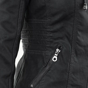 Women's Hooded Faux Leather Moto Jacket with Zip Front